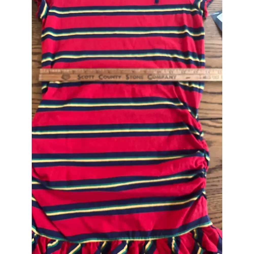 NWT Polo Ralph Lauren Red Blue Stripped Ruffle Party Dress-Size Large